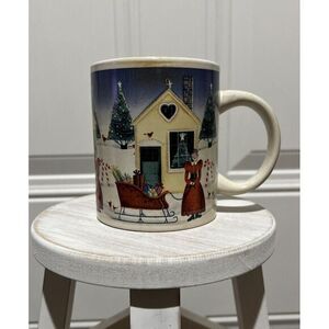 2003-Gibson-Wilson & Wilson Folk Art-Lady/Sleigh/Tree-Christmas‎ Mug/Coffee Cup